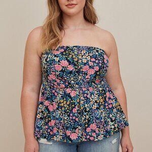 Torrid - Stretch Challis Lace-Up Back Corset Top in Floral Black​​​​​​​​